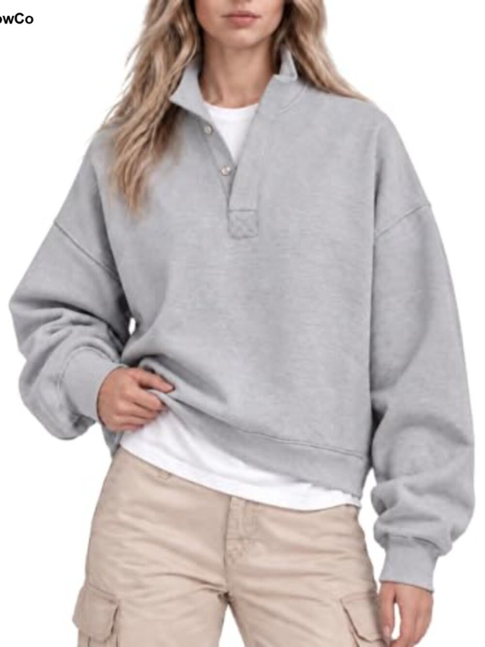 Mock Neck Cropped Fleece Sweatshirt Oversized Pullover